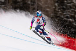 Lindsey Vonn in action during the women Super G Race of FIS ski alpine world cup at the Karl Schranz Rennstrecke in St. Anton, Austria on 2025/01/12