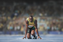 Usain Bolt auf der Startlinie bei der WM in Berlin